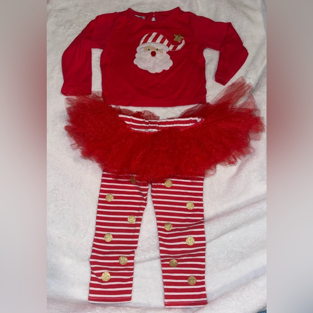 Festive Mud Pie Christmas Red Santa baby girls Kids holiday set 12/18 months